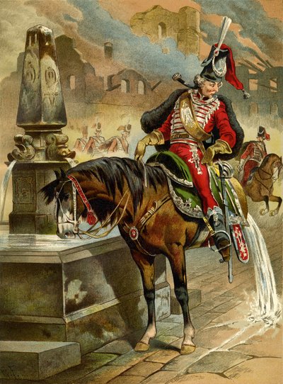 Illustration till boken Baron Münchhausens överraskande äventyr av Rudolph Erich Raspe, 1896 av Gottfried Franz