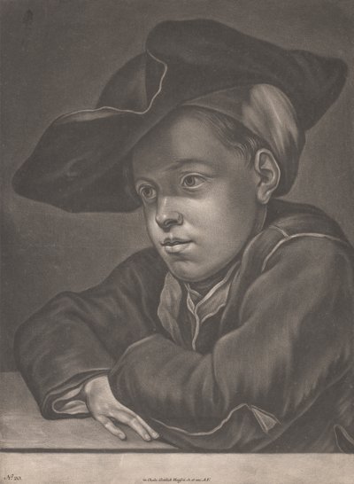 Pojke som sitter vid ett bord av Gottlieb Heiss