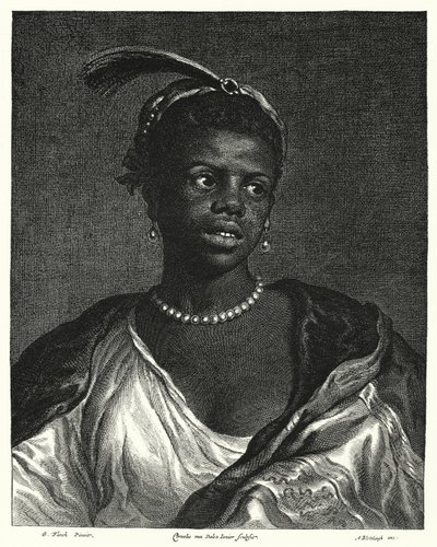 Porträtt av en svart kvinna (gravyr) av Govaert (after) Flinck