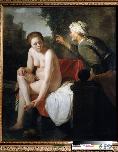 ""Bathsabi au Bain"" (Badande Bathsheba) Målning av Govert Flinck (Hoon Govert Flinck) (1615-1660) Huille sur Toile. Musis nationaldag i Toulla, Ryssland. av Govaert Flinck