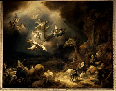 Meddelandet till herdarna Målning av Govaert Flink (1615-1660) (ec.flam.) 1639 Sön. 1,6x1,96 m Paris, Louvren. av Govaert Flinck