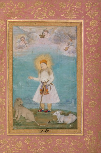 Akbar med lejon och kalv, ca 1630 av Govardhan