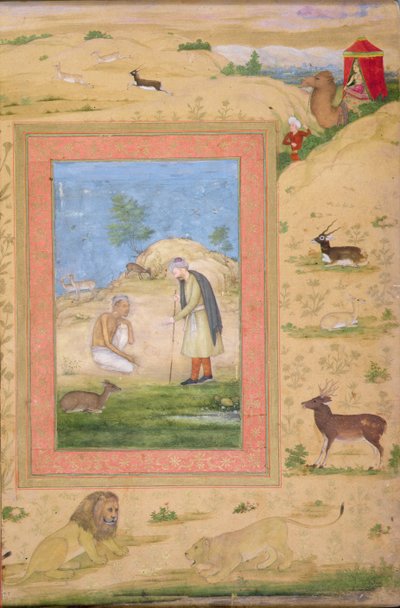 Majnun knäböjer inför Lailas Messenger, från Shah Jahan-albumet av Govardhan attr. to Govardhan attr. to