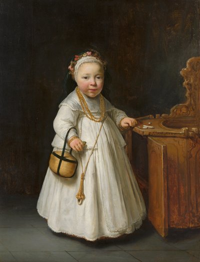 Flicka vid en barnstol av Govert Flinck