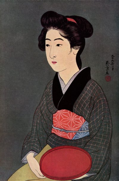 En japansk servitris med en bricka, 1920 1930. av Goyo Hashiguchi