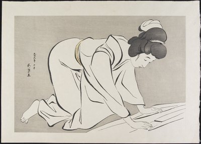 Kvinna som viker Kimono, oktober 1920 av Goyo Hashiguchi