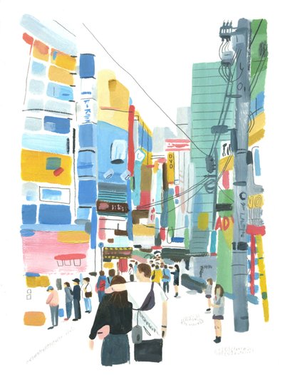 Akihabara, 2015 (olja på papper) av Grace Helmer