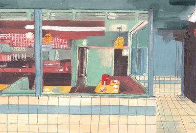 Diner, 2012 (olja på papper) av Grace Helmer