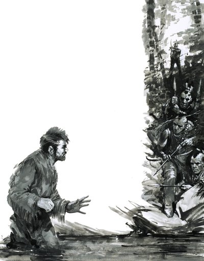 Alexander Mackenzie hotas av indianer när han vadar genom en flod av Graham Coton