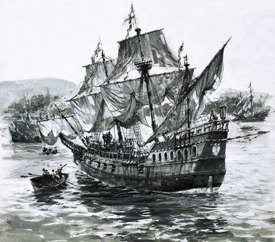 Drakes skepp, Golden Hind, haltar tillbaka till Portsmouth med enorma rikedomar i bagaget av Graham Coton