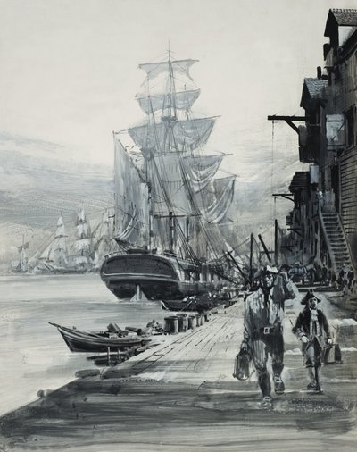 Hamnscen (gouache på papper) av Graham Coton