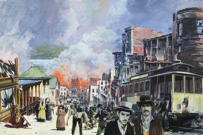 San Francisco Fire and Earthquake of 1906 (gouache på papper) av Graham Coton
