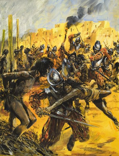 Spanish Conquistadors (gouache på papper) av Graham Coton