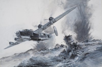 Sänkningen av Laconia 1942 (gouache på papper) av Graham Coton