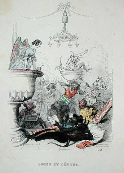 Änglar och demoner, illustration från "Another World" (En annan värld) av Grandville