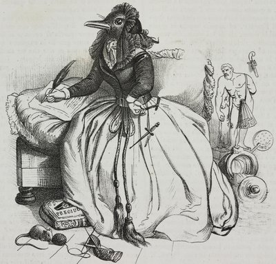 Läskunnig kvinna, karikatyr av Jean-Jacques Grandville (1803-1847), litografi av Giovanni Mariani från Poliorama Pittoresco, n 18, 11 december av Grandville