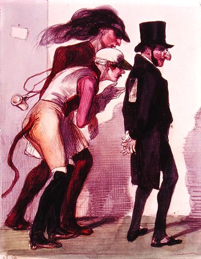 Scen från karnevalen i Paris, ca 1840 (färg litho) av Grandville