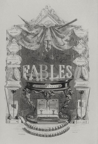 Fables de las Fountaine titelsida av Grandville