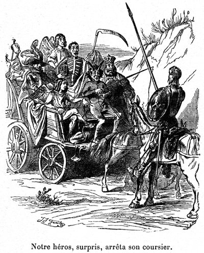 Illustration av Don Quijotes äventyr skriven av Cervantes av Grandville (1803-47)