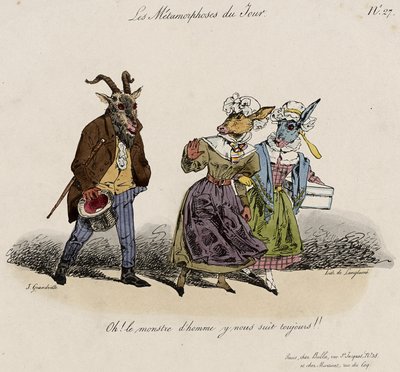 Les Metamorphoses du Jour, nr 27 (handfärgad litho) av Grandville