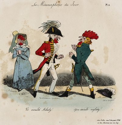 Les Metamorphoses du Jour, nr 8 (handfärgad litho) av Grandville