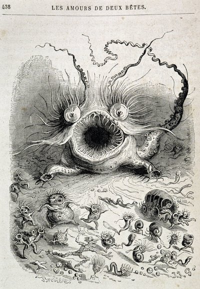 Les amours de deux beêtes (jävligt monster) - i "" Djur målade av dem själva: djurens privata och offentliga liv"" av Grandville, kapitel av Honoré de Balzac, red. Hetzel av Grandville