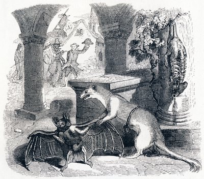 Fladdermusen och de två vesslorna - Fables av La Fontaine av Grandville
