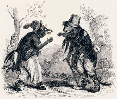 Katten och räven (Le chat et le renard) - Fabler av La Fontaine av Grandville