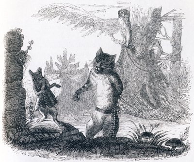 Katten och råttan (Le chat et le rat) - Fabler av La Fontaine av Grandville