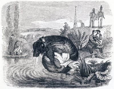 Hunden som ger upp sitt byte för skuggan - Fables av La Fontaine av Grandville