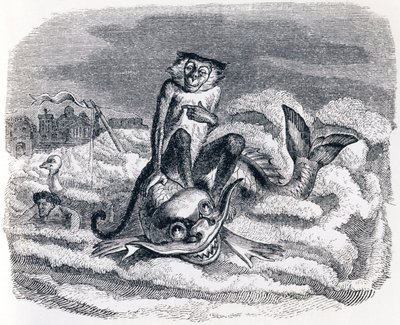 Åsnan och delfinen (Le singe et le dauphin) - Fabler av La Fontaine av Grandville