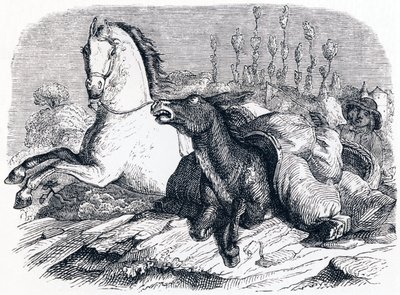 Hästen och åsnan - Fables av La Fontaine av Grandville