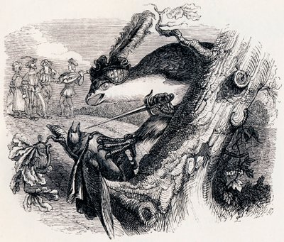 Draken och näktergalen (Le milan et le rossignol) - Fabler av La Fontaine av Grandville