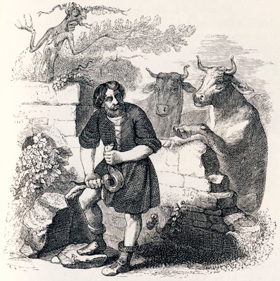 Mannen och ormen - Fables av La Fontaine av Grandville