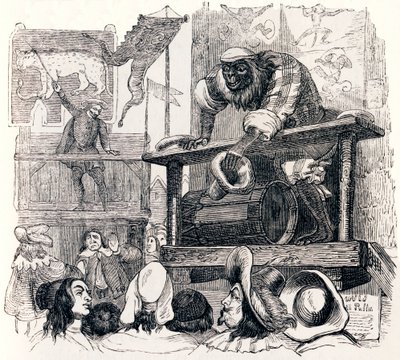 Apan och leoparden (Le singe et le leopard) - Fabler av La Fontaine av Grandville