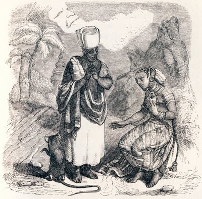 Musen är metamorfoserad som en flicka - Fables av La Fontaine av Grandville