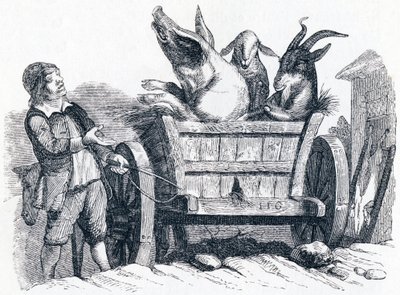 Grisen, geten och fåret (le cochon, la chèvre et le mouton) - Fabler av La Fontaine av Grandville