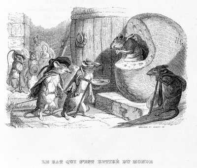 Råttan som drog sig tillbaka från världen - i "" Fables"" de La Fontaine, ill. av Grandville av Grandville