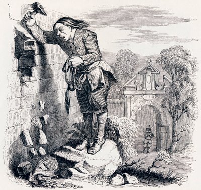 Skatten och de två männen - Fables av La Fontaine av Grandville