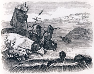 De två hundarna och den döda åsnan - Fables av La Fontaine av Grandville