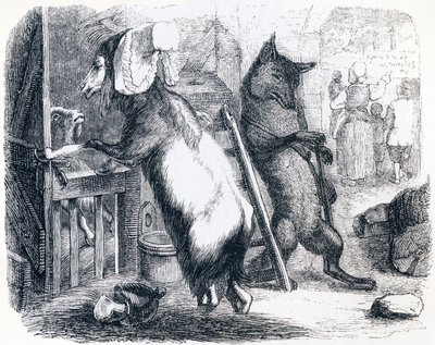 Vargen, geten och getungen - Fables av La Fontaine av Grandville