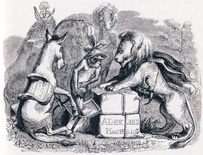 Hyllning skickad av djuren till Alexander - Fabler av La Fontaine av Grandville