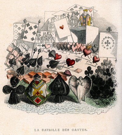illustration: En kamp om kort att spela, för "Un Autre Monde", utgåva Fournier av Grandville