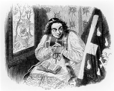 Prästen och liket, illustration till La Fontaines "Fables", utgiven av H. Fournier Aine, 1838 av Grandville