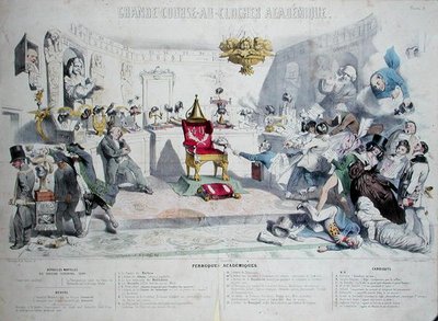Grande Course au Clocher Academique, karikatyr föreställande Institut de France, 1839 (se även 218693) (färgstick) av Grandville 1803 47 after Grandville 1803 47 after