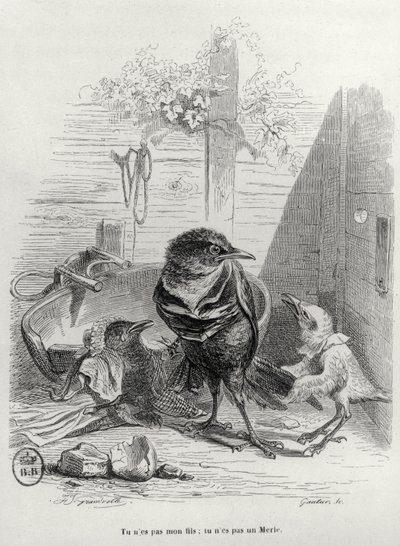 Illustration för LHistoire dun merle blanc, graverad av Gautier av Grandville 1803 47 after Grandville 1803 47 after