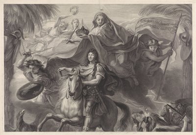 Allegoriskt ryttarporträtt av Ludvig XIV, kung av Frankrike av Gérard Edelinck