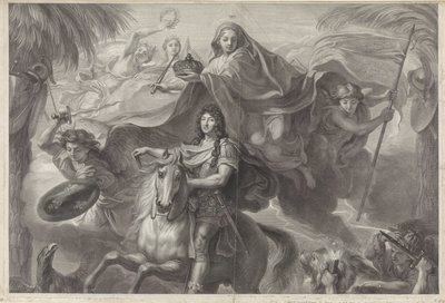 Allegoriskt ryttarporträtt av Ludvig XIV, kung av Frankrike av Gérard Edelinck