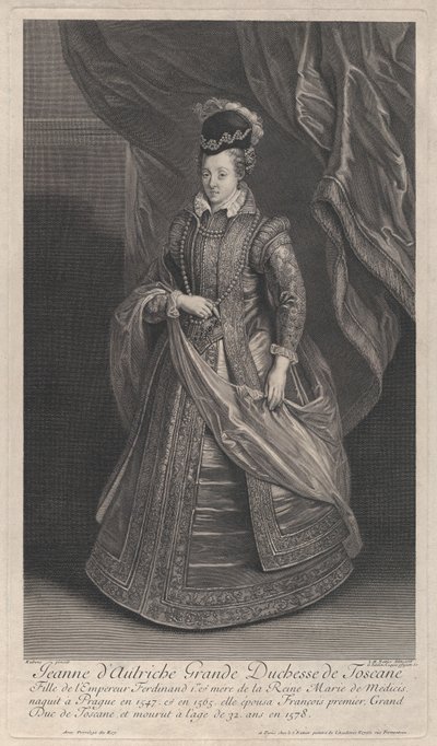 Porträtt av Johanna av Österrike, storhertiginnan av Toscana, ca. 1707 av Gérard Edelinck