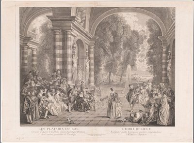 Elegant företag på en terrass med utsikt över en park Les Plaisirs du Bal (titel på objekt) av Gérard Jean Baptiste Scotin (II)
